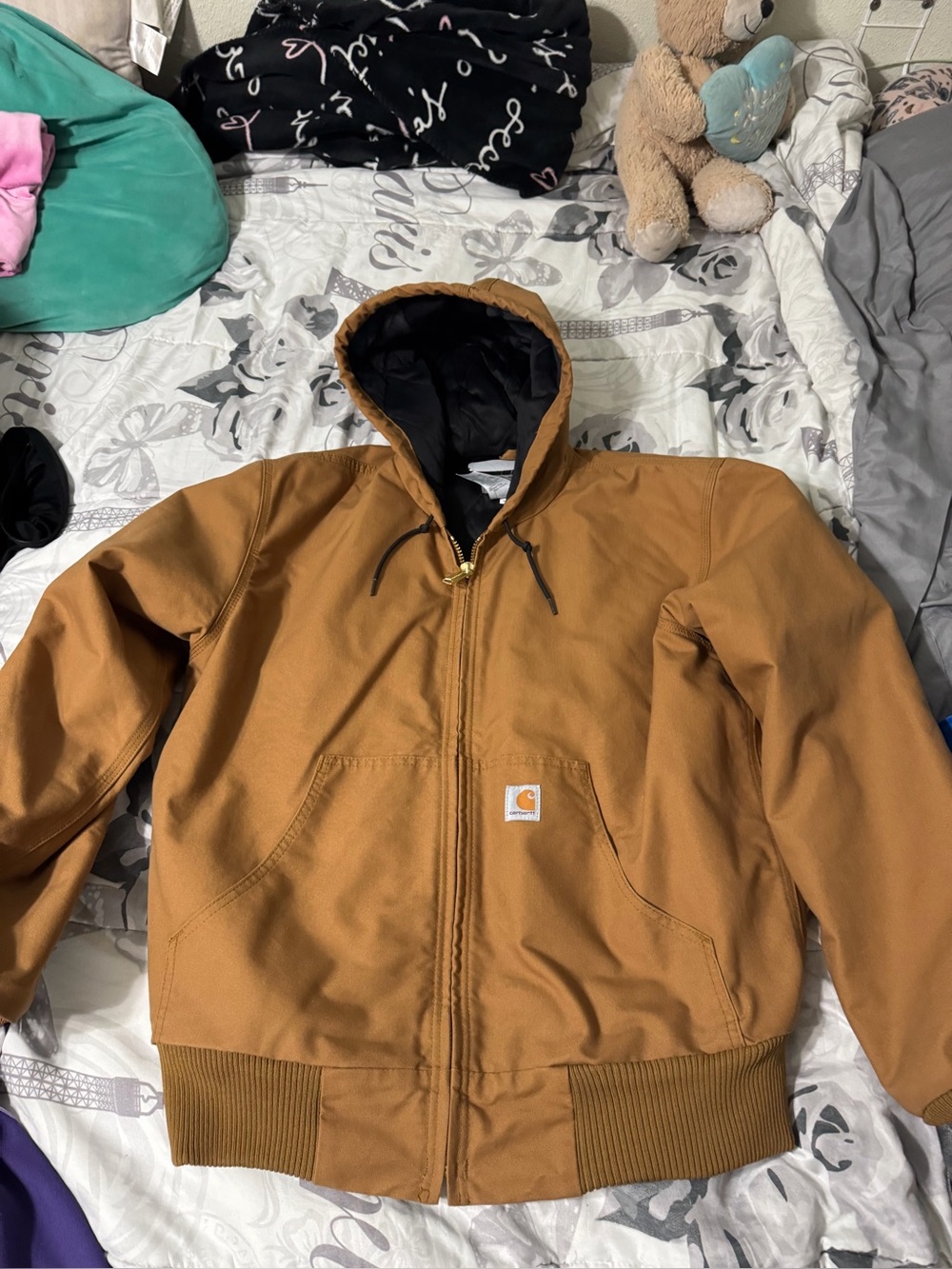 Carhartt Tan/Brown Hooded Duck Work Jacket
